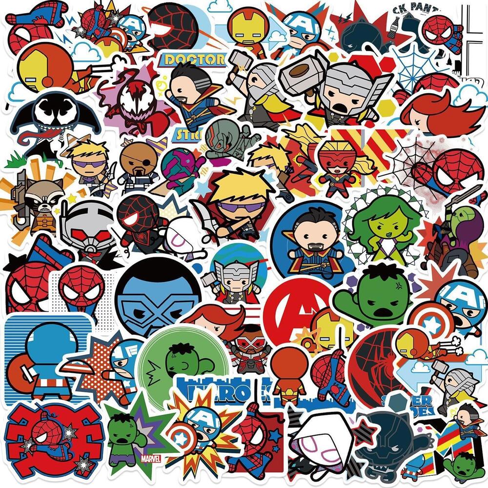 50 PC Marvel Superheros Spider-Man Iron Man Avenger Stickers Waterproof Vinyl